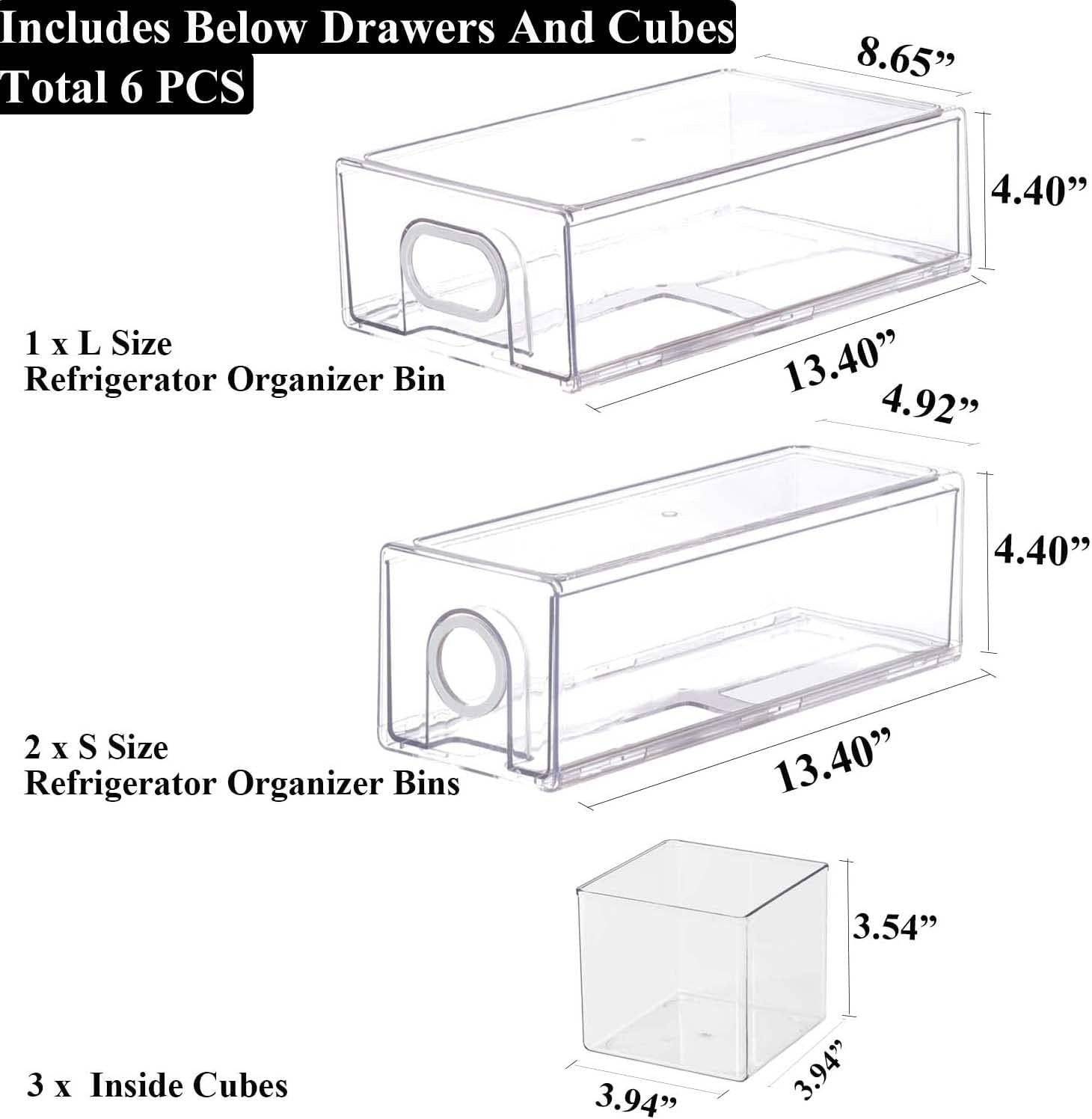 6-Piece Stackable Refrigerator Organizer Bins