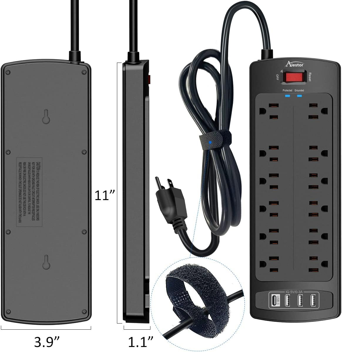 12-Outlet Surge Protector – 4 USB Ports, 6Ft