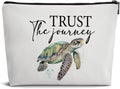 Sea Turtle Gifts for Women Girls,Makeup Bag Gifts Forsummer Beach Turtle Lovers,Trust the Journey Beach Leather Travel Makeup Pouch,Travel Organizer Pouch Small Makeup Bag for Purse