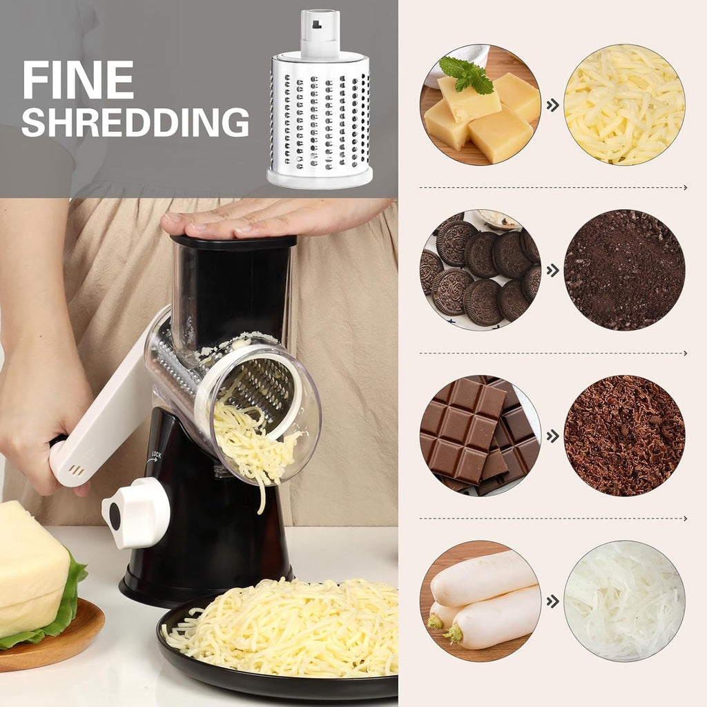 Rotary Hand Crank Cheese Grater with 3 Blades