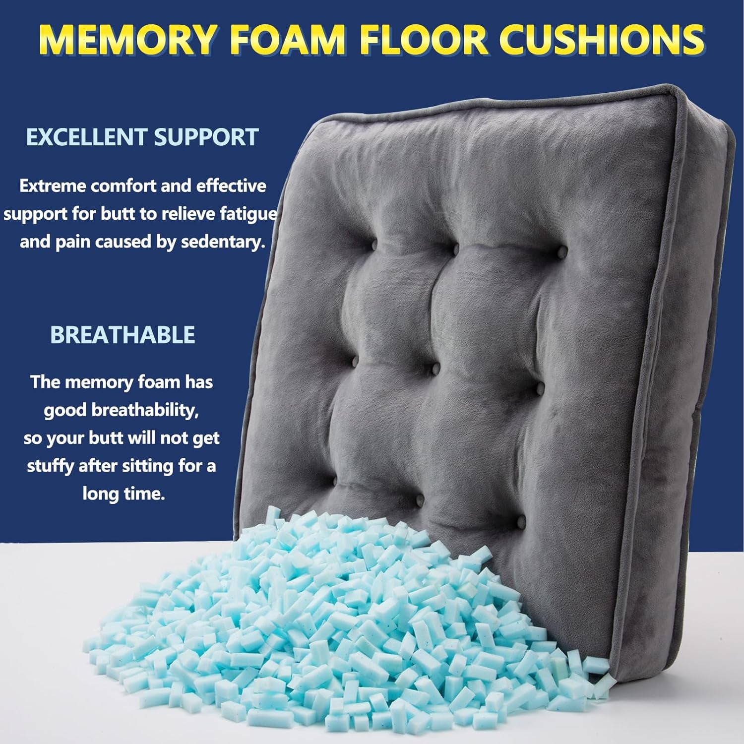 Floor Pillow Set of 2 – Memory Foam Cushions