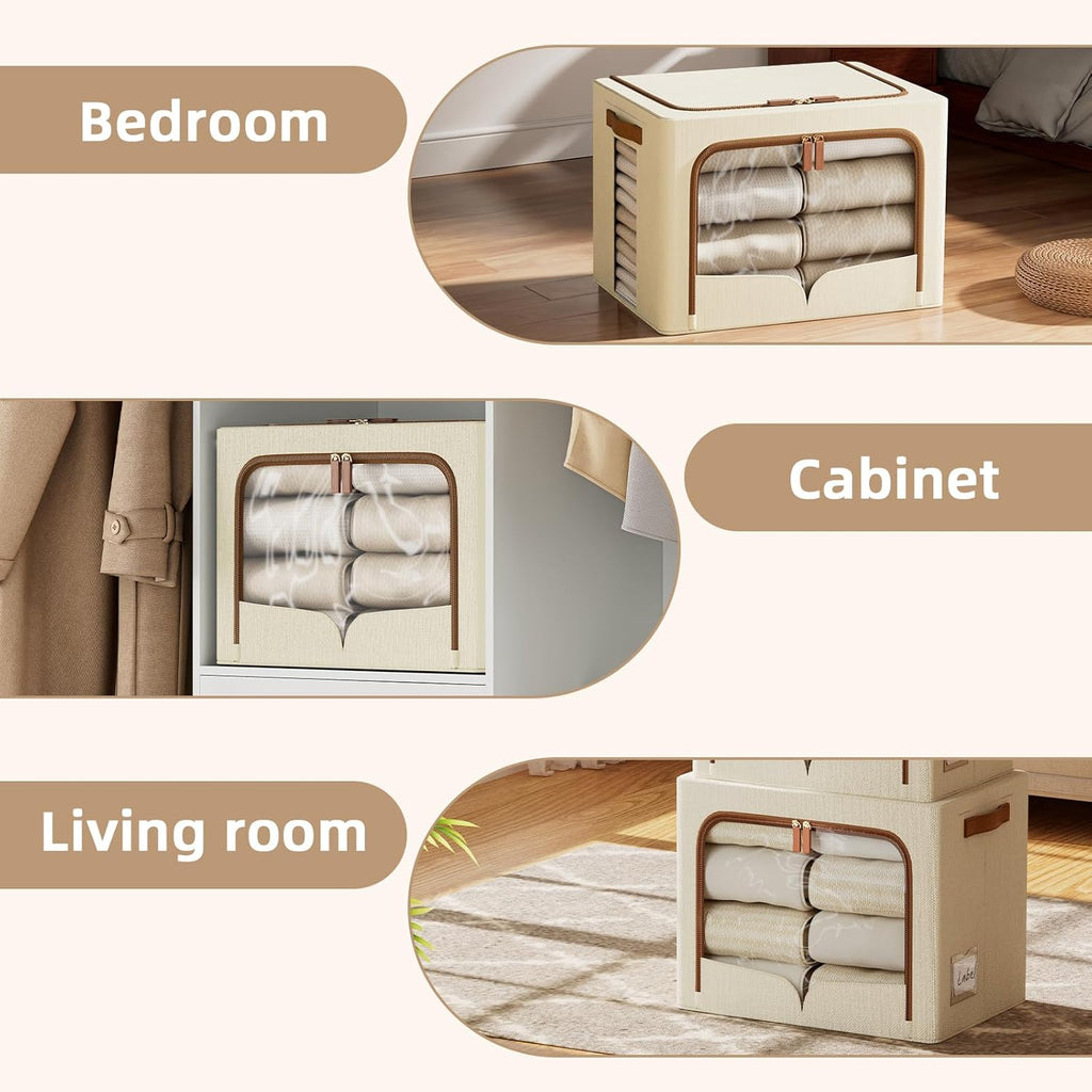 6 Pack Foldable Clothes Storage Bins Beige