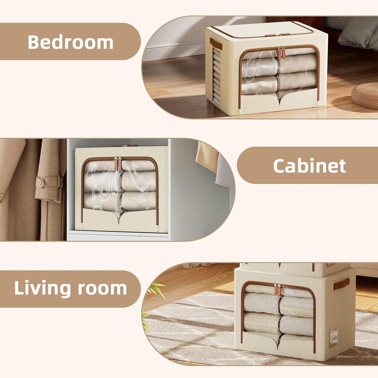6 Pack Foldable Clothes Storage Bins Beige
