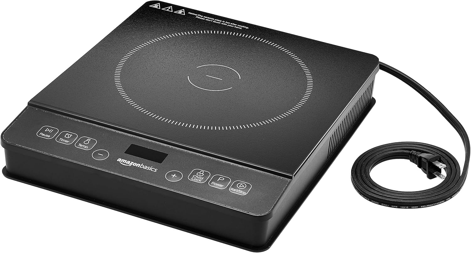1800W Electric Portable Induction Cooktop, Induction Burner with Child Lock, Overheat Protection, Timer, 8 Power Settings, up to 440°F, for Cookware with Diameter 5.7"-8.2", Black