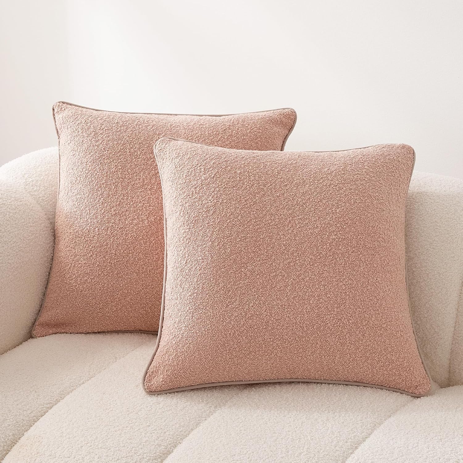 2-Pack Pink Boucle Throw Pillow Covers 22×22