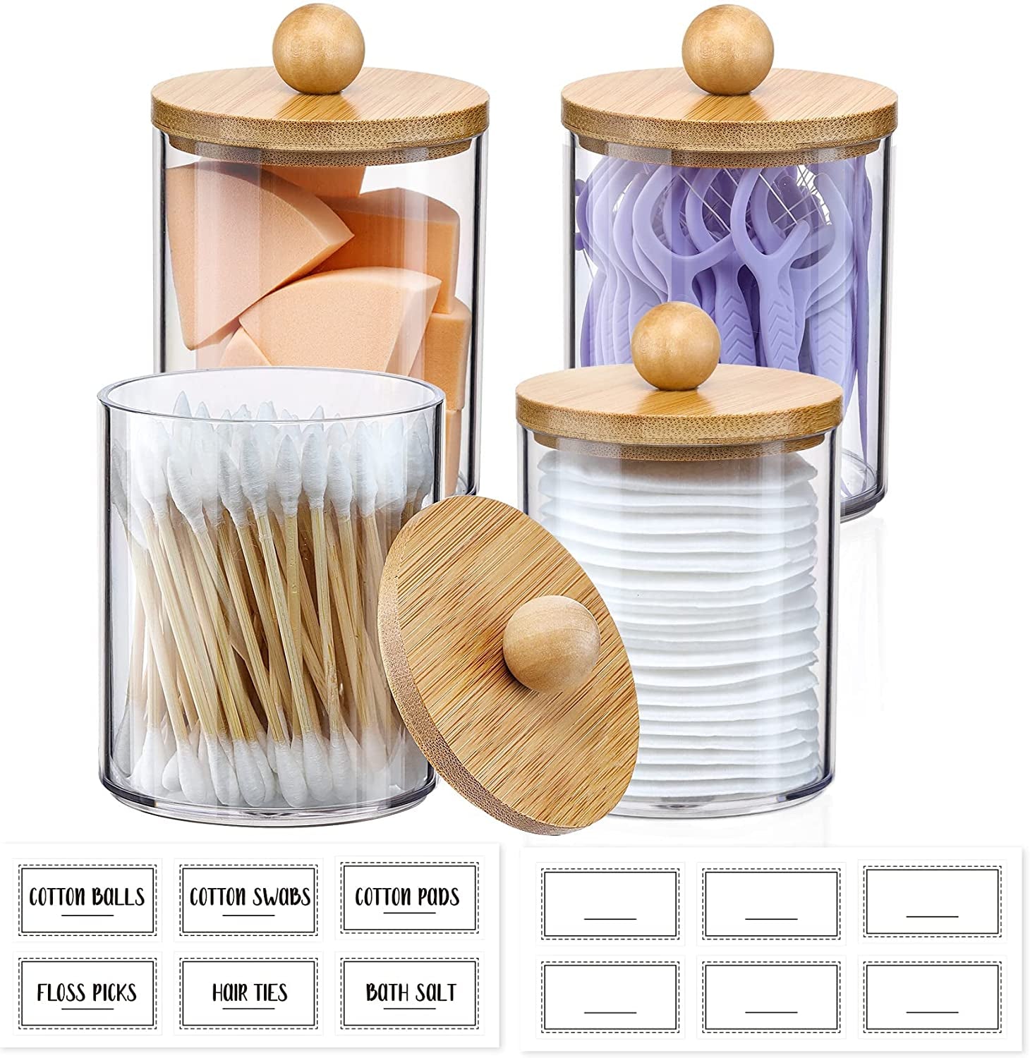 4-Pack Qtip & Cotton Jar Set