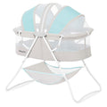 Karley Bassinet, Award Winner Lightweight Travel Baby Bassinet, Foldable Bedside Sleeper, Adjustable Double Canopy, Spacious Design, Soft Fabric, Storage Basket – Blue and Grey