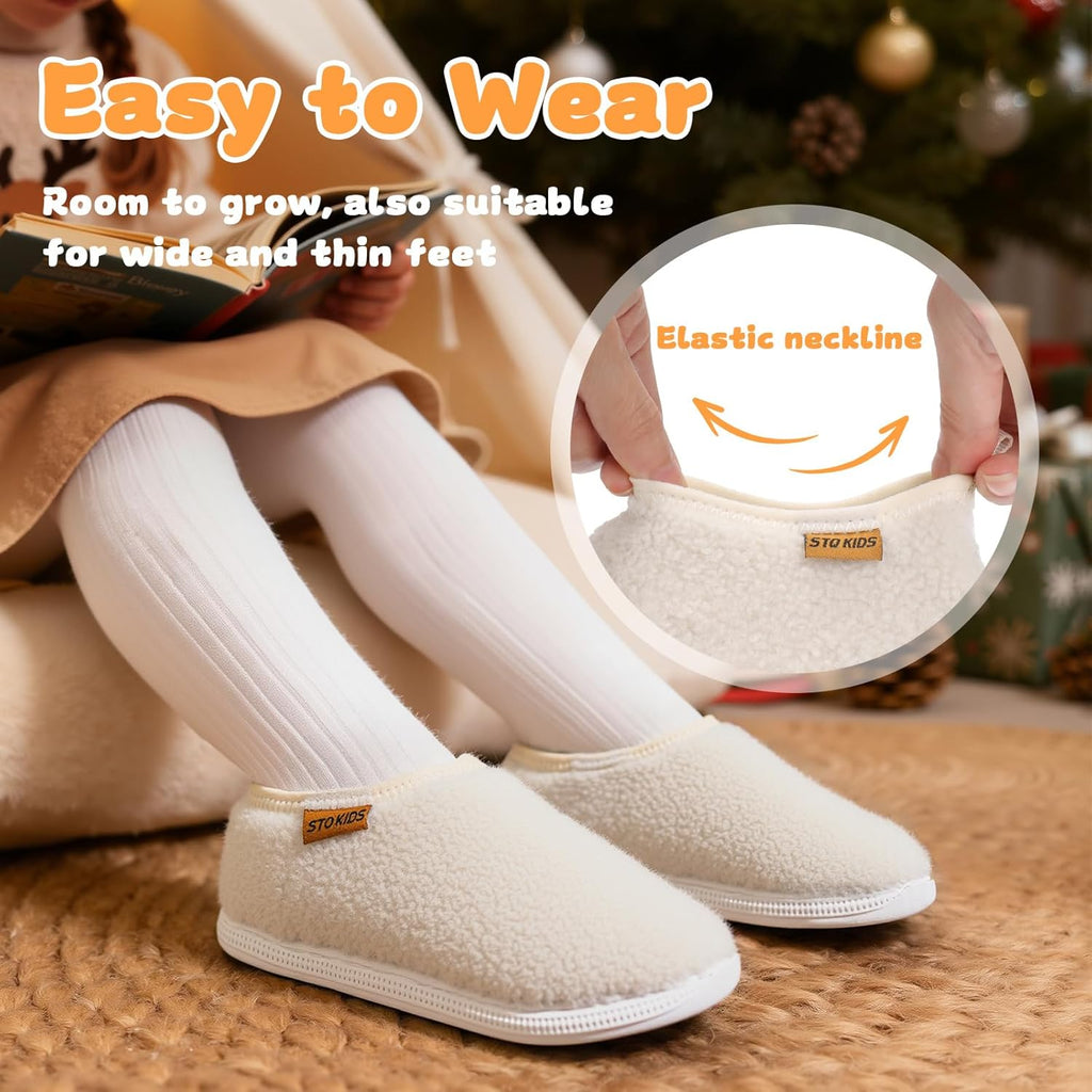 Toddler Kids Slippers Boys Girls Indoor House Shoes Non-Slip Fuzzy Warm Woolen Bedroom Baby Slip on Slipper Cozy Lightweight Walking Shoes for Home Outdoor Winter Unisex
