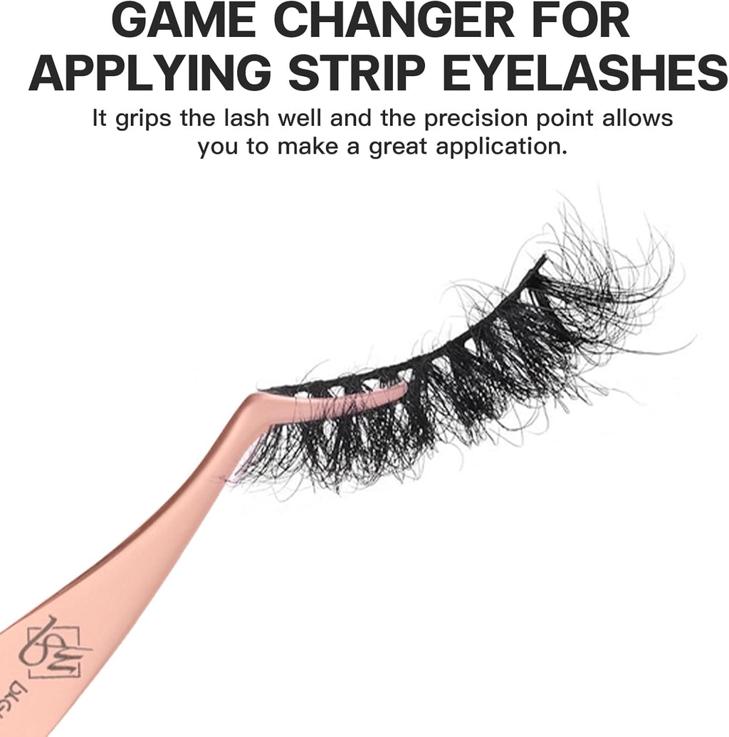 Rose Gold Curved Eyelash Tweezers – Applicator