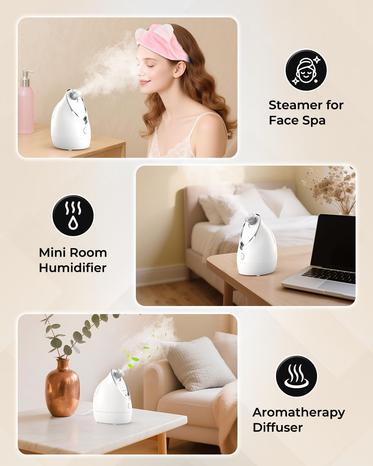 3-in-1 Compact Facial Steamer for Home SPA