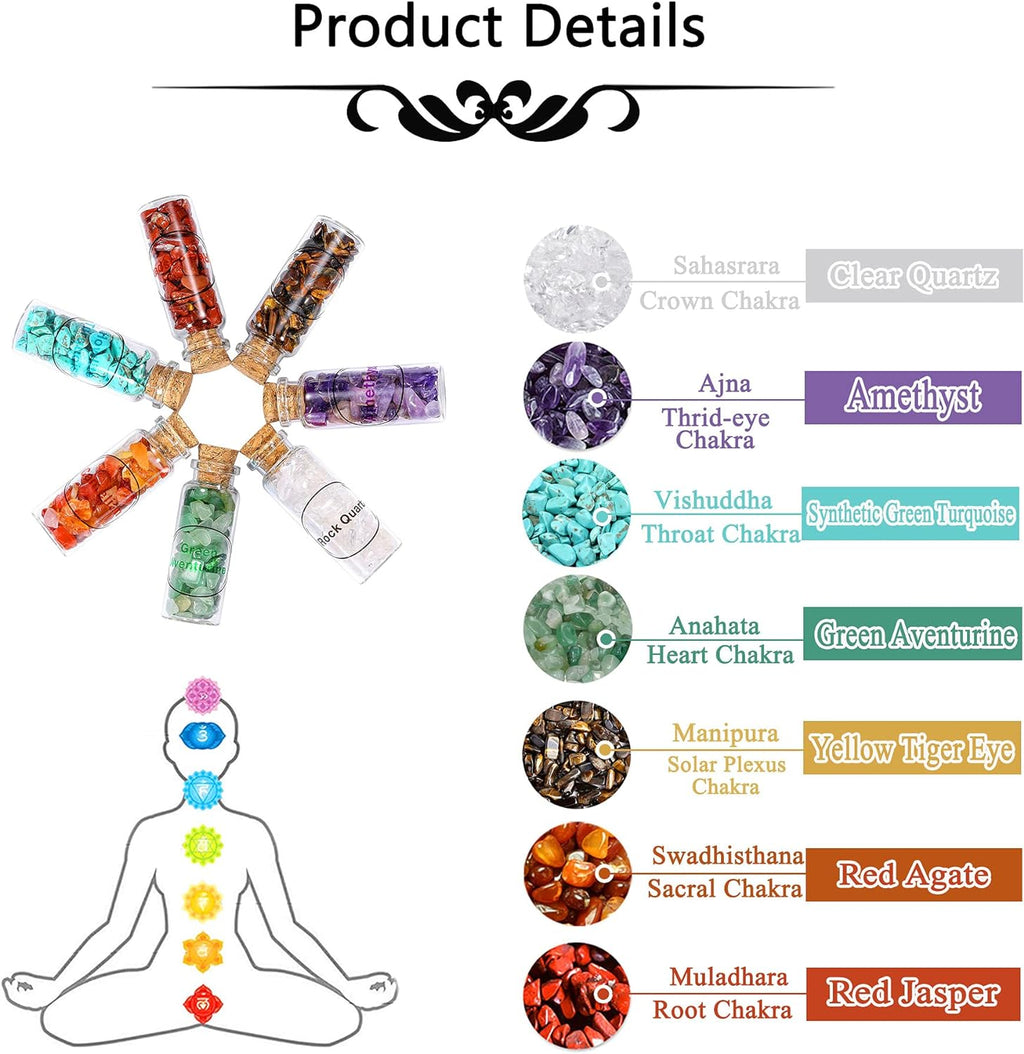 12 Crystal Gemstone Bottles Reiki Chip Crystals for Witchcraft Healing Tumbled Gem Wicca Stones Set with Gift Box for Meditation Home Decoration Christmas Gift (12Pcs)
