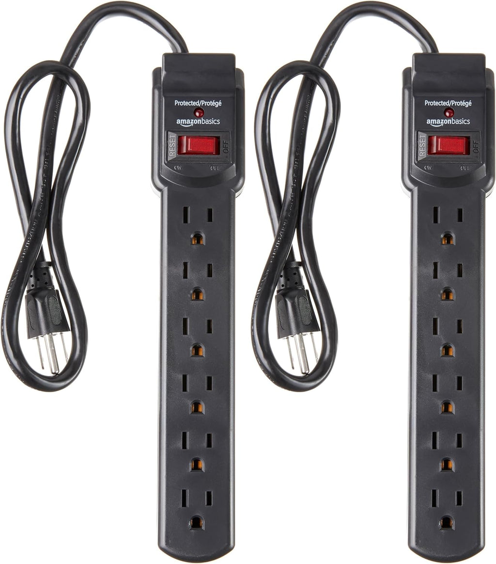 6-Outlet Surge Protector – 2-Pack with 2Ft Cord