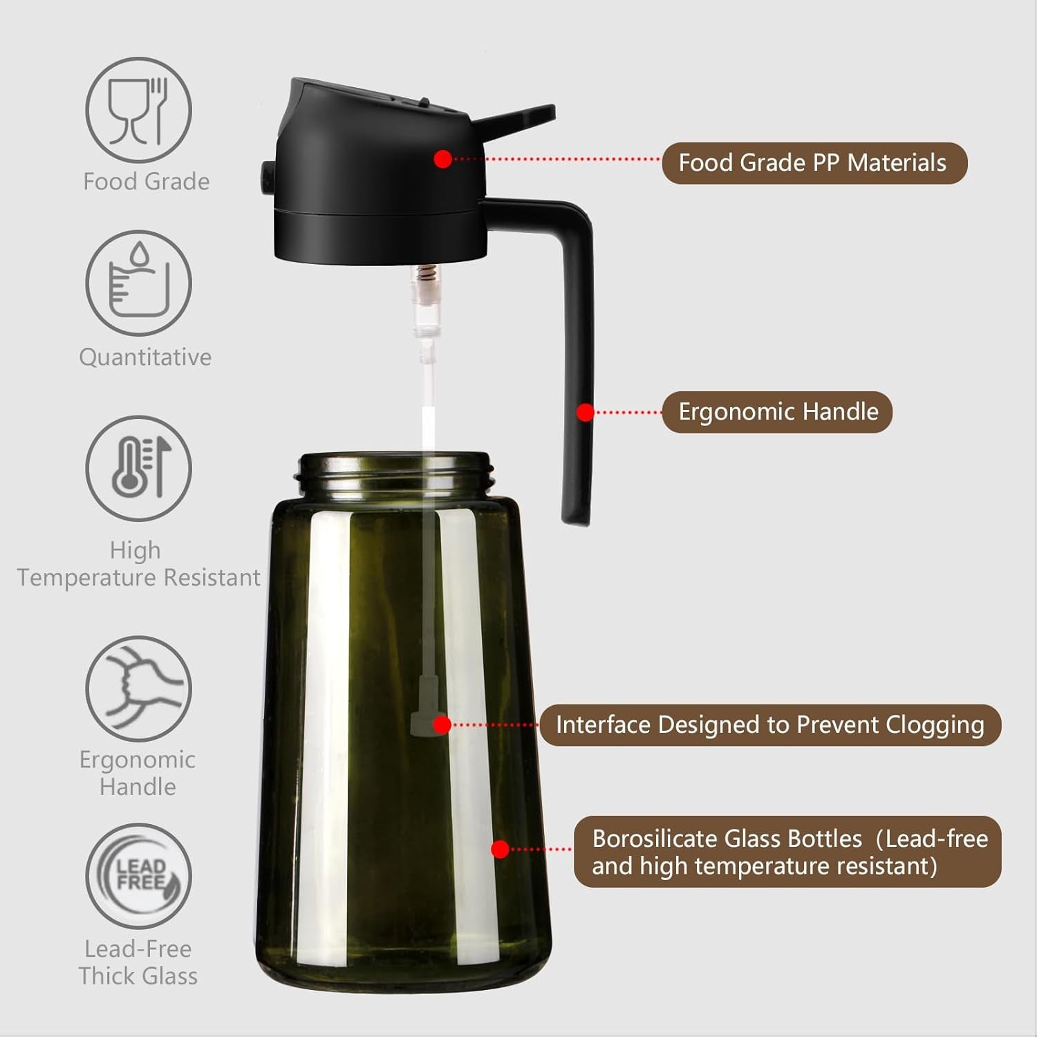 16oz Glass Olive Oil Dispenser & Sprayer