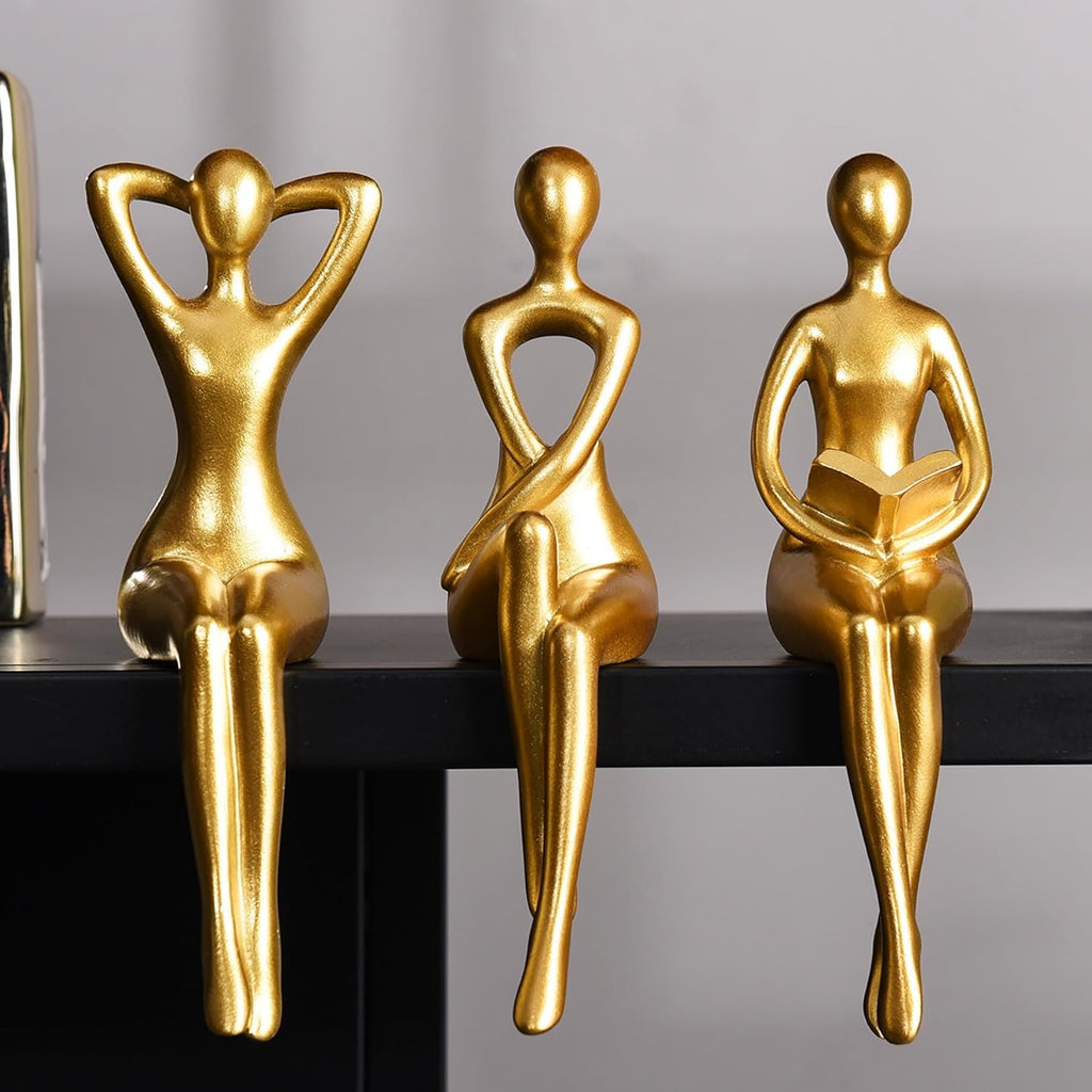 3-Piece Gold Thinker Statue Set – Modern Decor