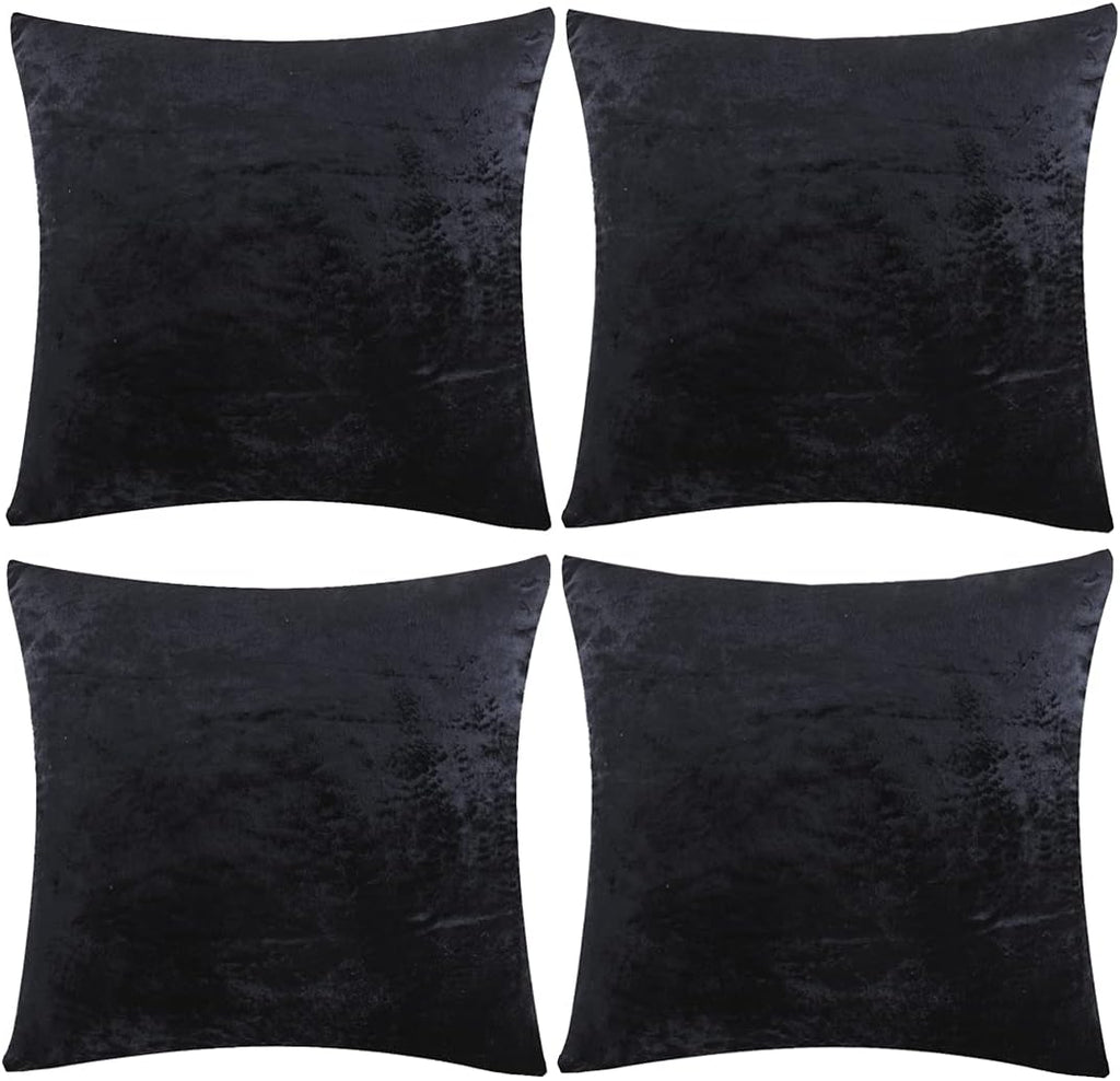 Decorative Throw Pillow Covers 16 X 16, Black Soft Pillow Covers Velvet,Set of 4 Decor Square Cushion Covers