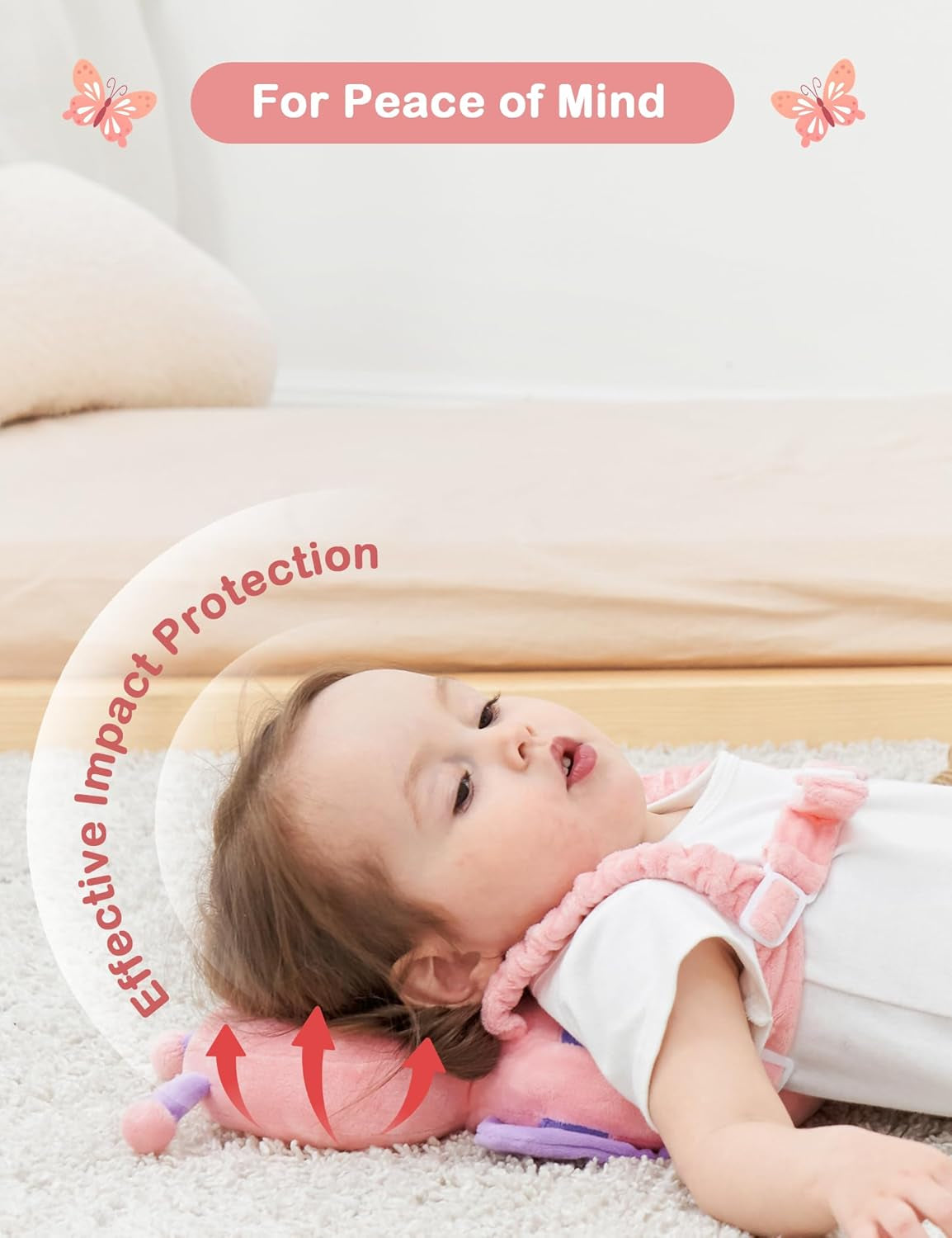 Baby Head Protector Backpack, Toddler Walking Fall Head Protection, Pink Butterfly