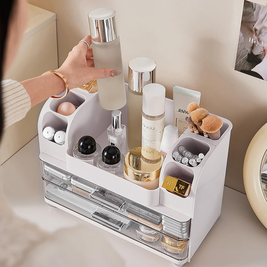Makeup Organizer with Drawers – White