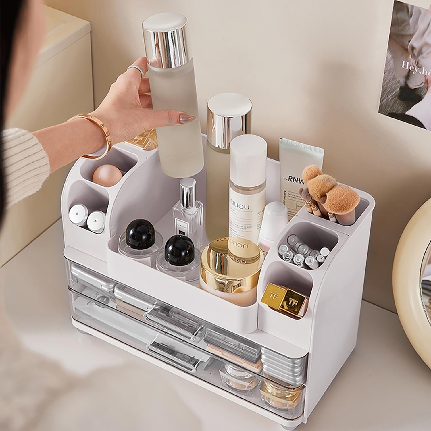 Makeup Organizer with Drawers – White