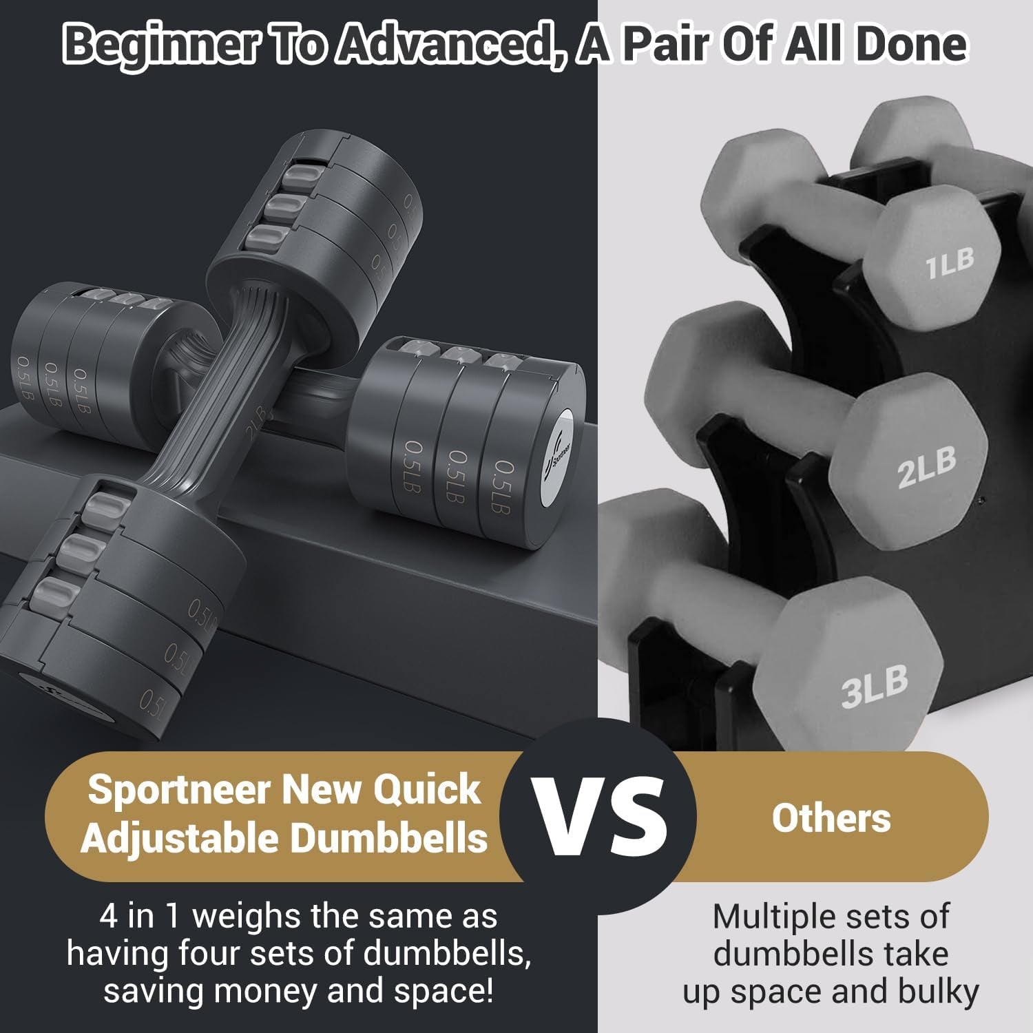 Adjustable Dumbbells Set – 4-in-1 Weights