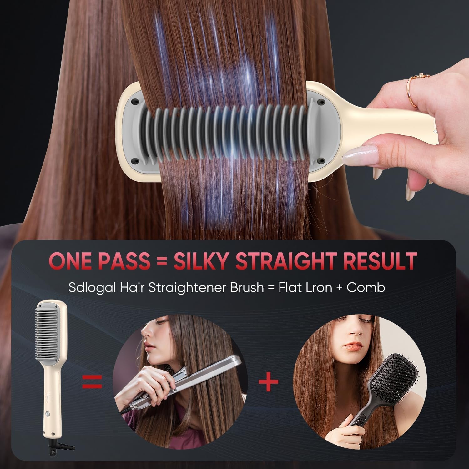 Hair Straightener Brush – 5 Temps, Travel