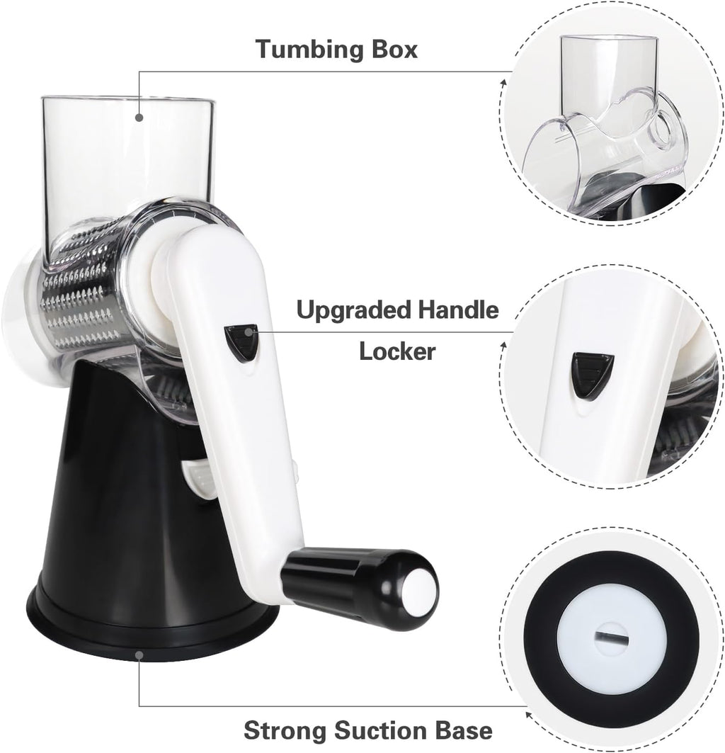 Rotary Hand Crank Cheese Grater with 3 Blades