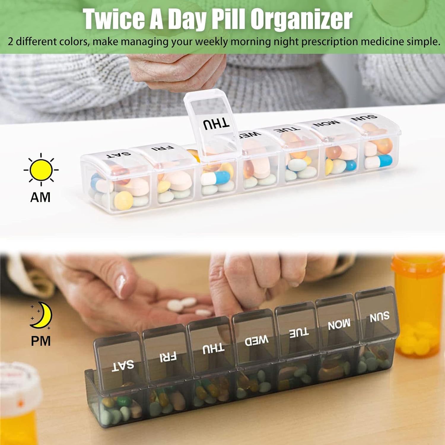 2-Pack Weekly Pill Organizer – AM/PM Compartments