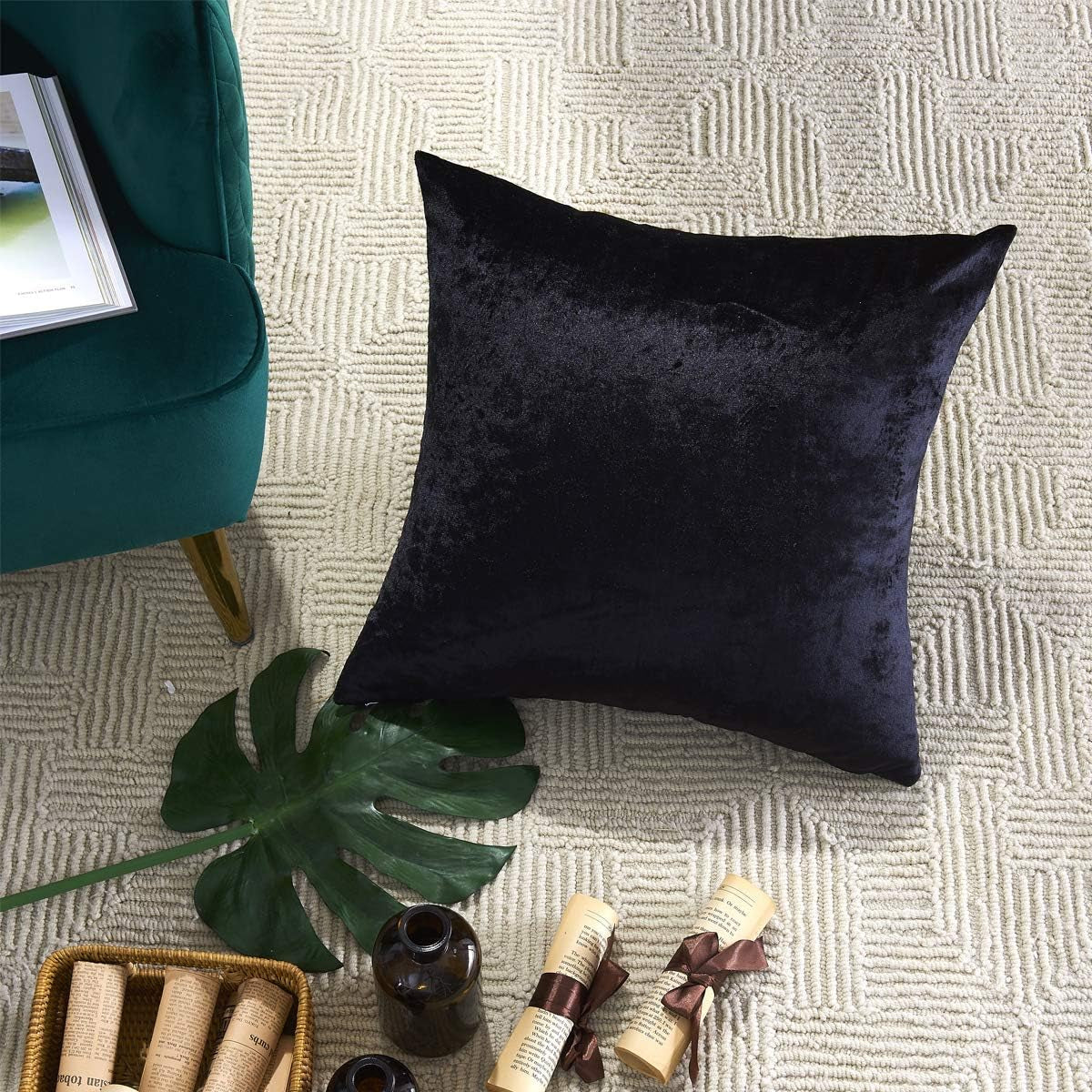 Decorative Throw Pillow Covers 16 X 16, Black Soft Pillow Covers Velvet,Set of 4 Decor Square Cushion Covers