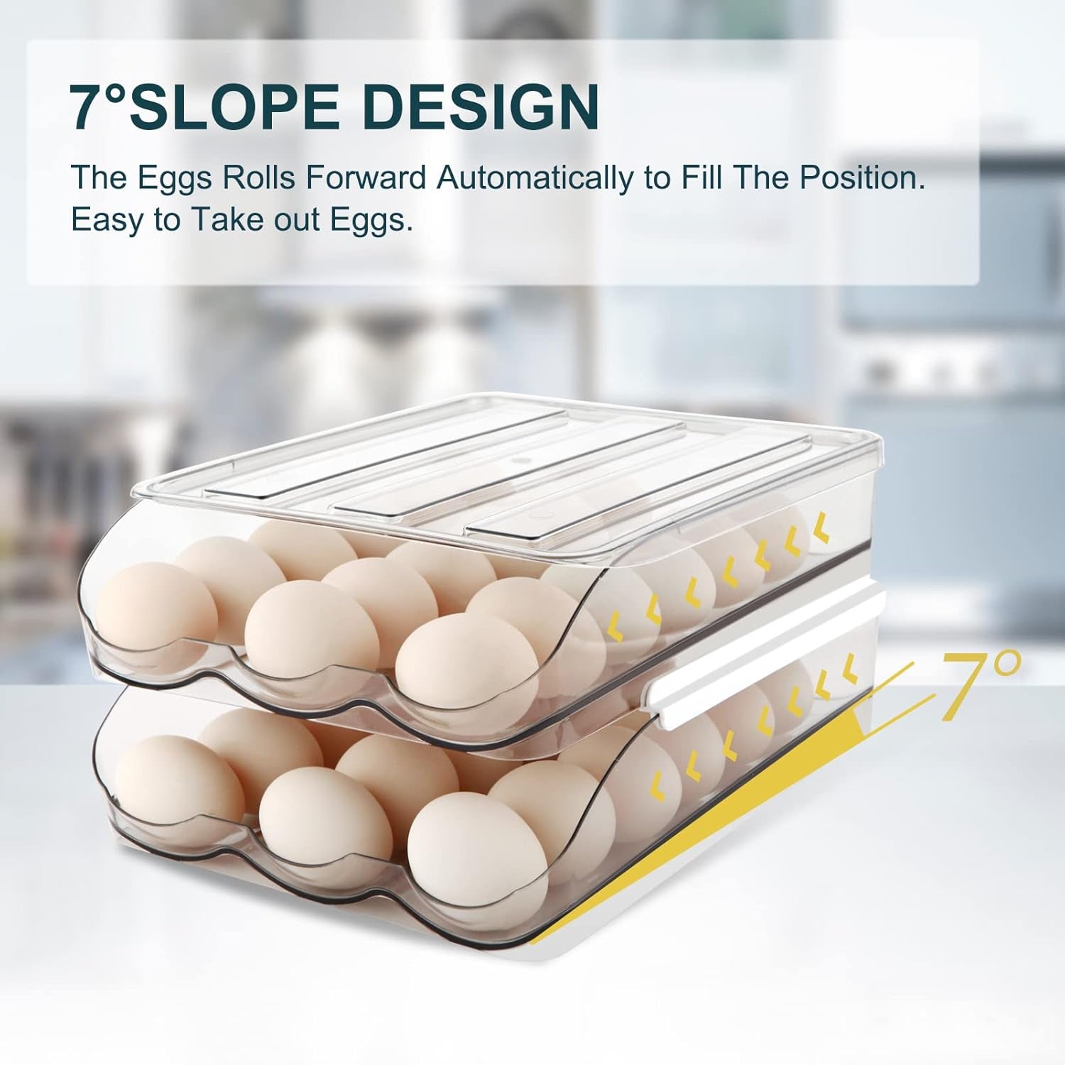 2-Layer Automatic Rolling Egg Holder for Fridge