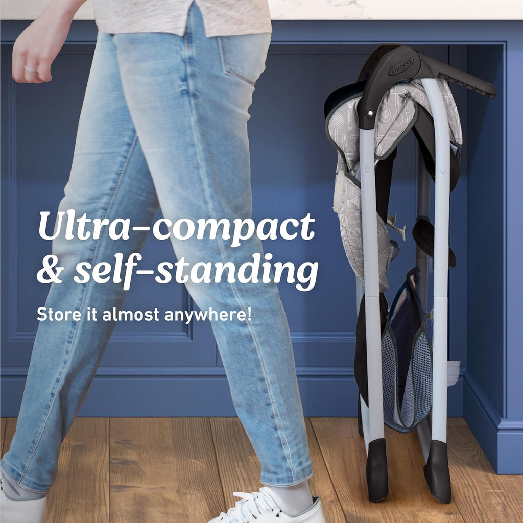 Slim Snacker High Chair, Ultra Slim, Fast-Folding, Multiple Recline Positions, Comfortable Feeding, Whisk