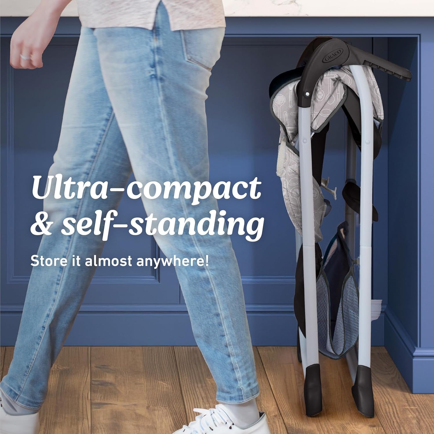 Slim Snacker High Chair, Ultra Slim, Fast-Folding, Multiple Recline Positions, Comfortable Feeding, Whisk