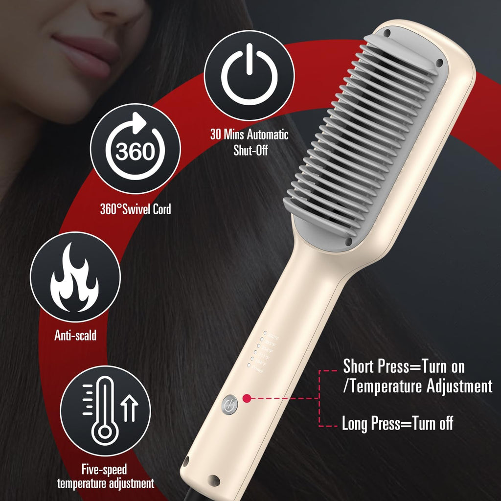 Hair Straightener Brush – 5 Temps, Travel