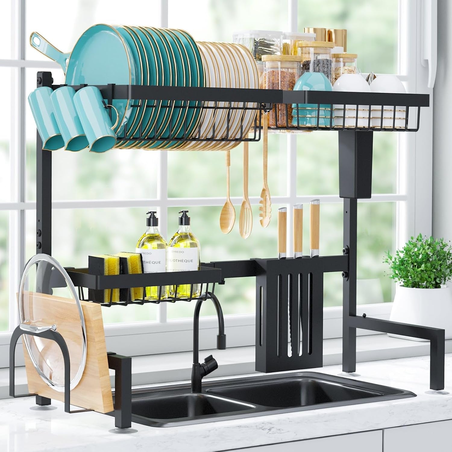 2-Tier Over-Sink Dish Drying Rack – Black
