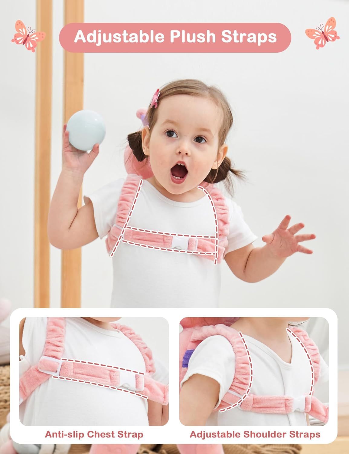 Baby Head Protector Backpack, Toddler Walking Fall Head Protection, Pink Butterfly