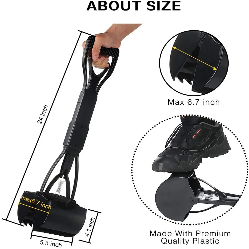 Pooper Scooper for Large & Medium, Small Dogs, Foldable Long Handle, Sturdy and Durable Great for Gravel, Grass, Concrete & Yard Spade, Easy to Use Clean & Portable High Strength Material-Black