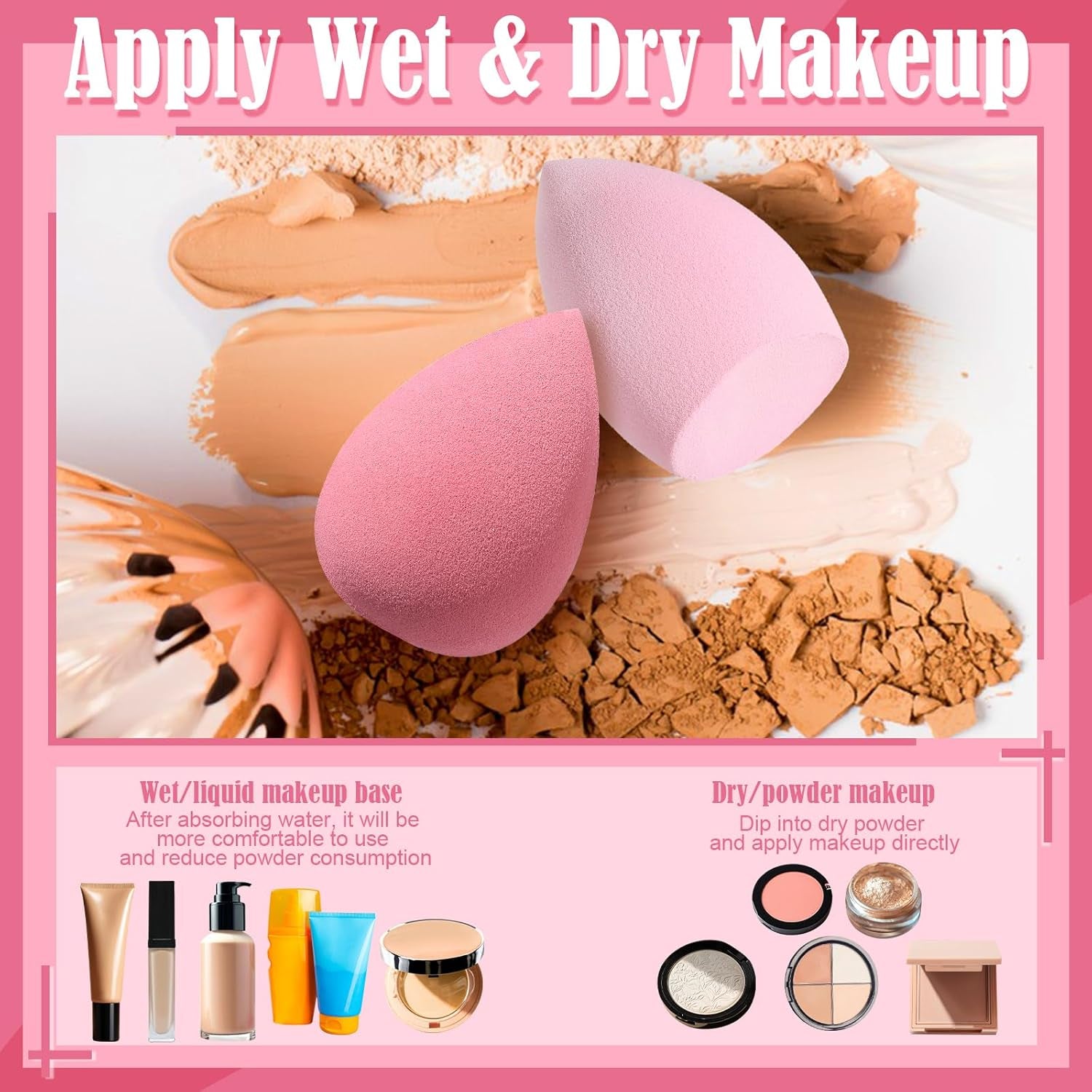 17PCS Makeup Sponge & Puff Set – Pink