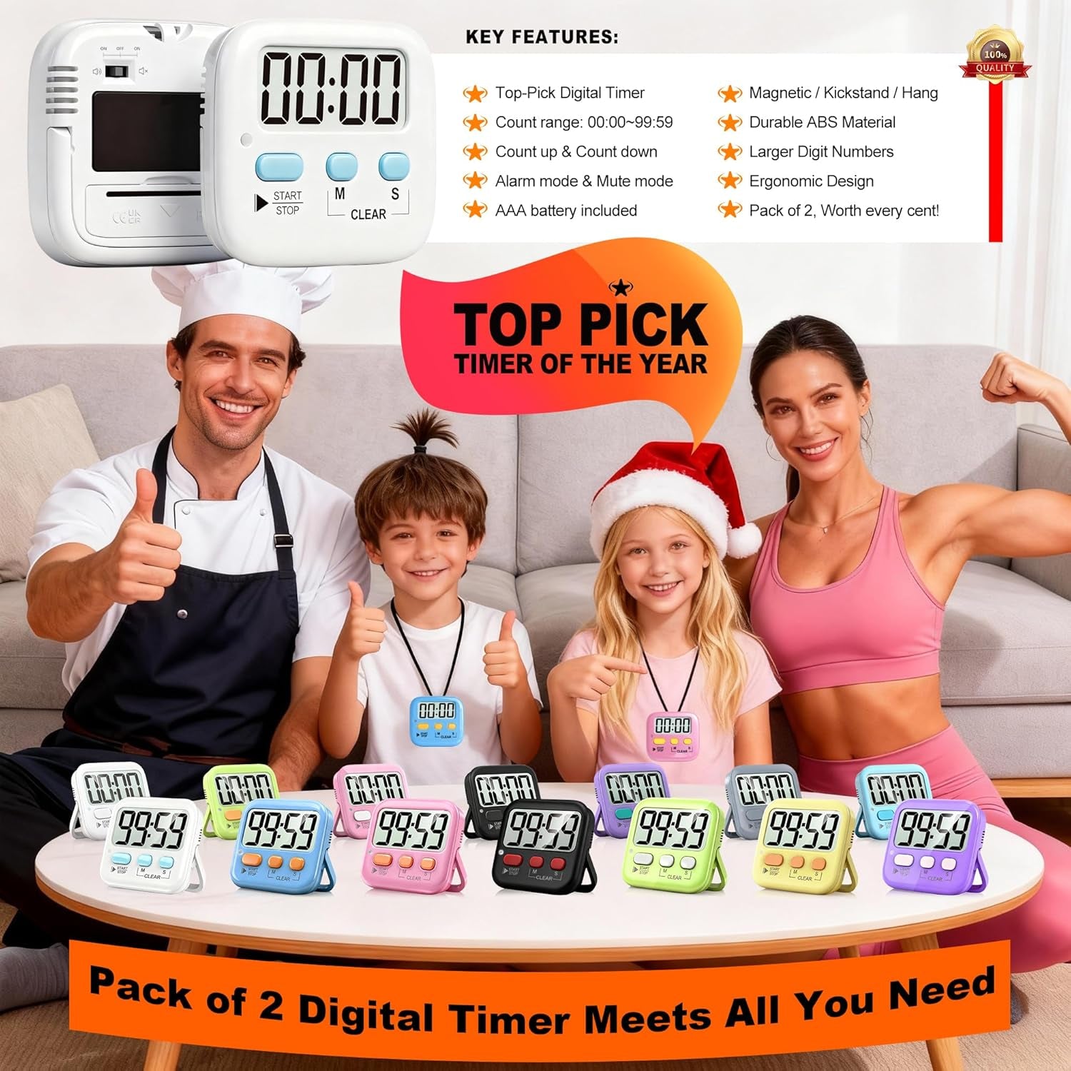 2-Pack Digital Kitchen Timer – Magnetic