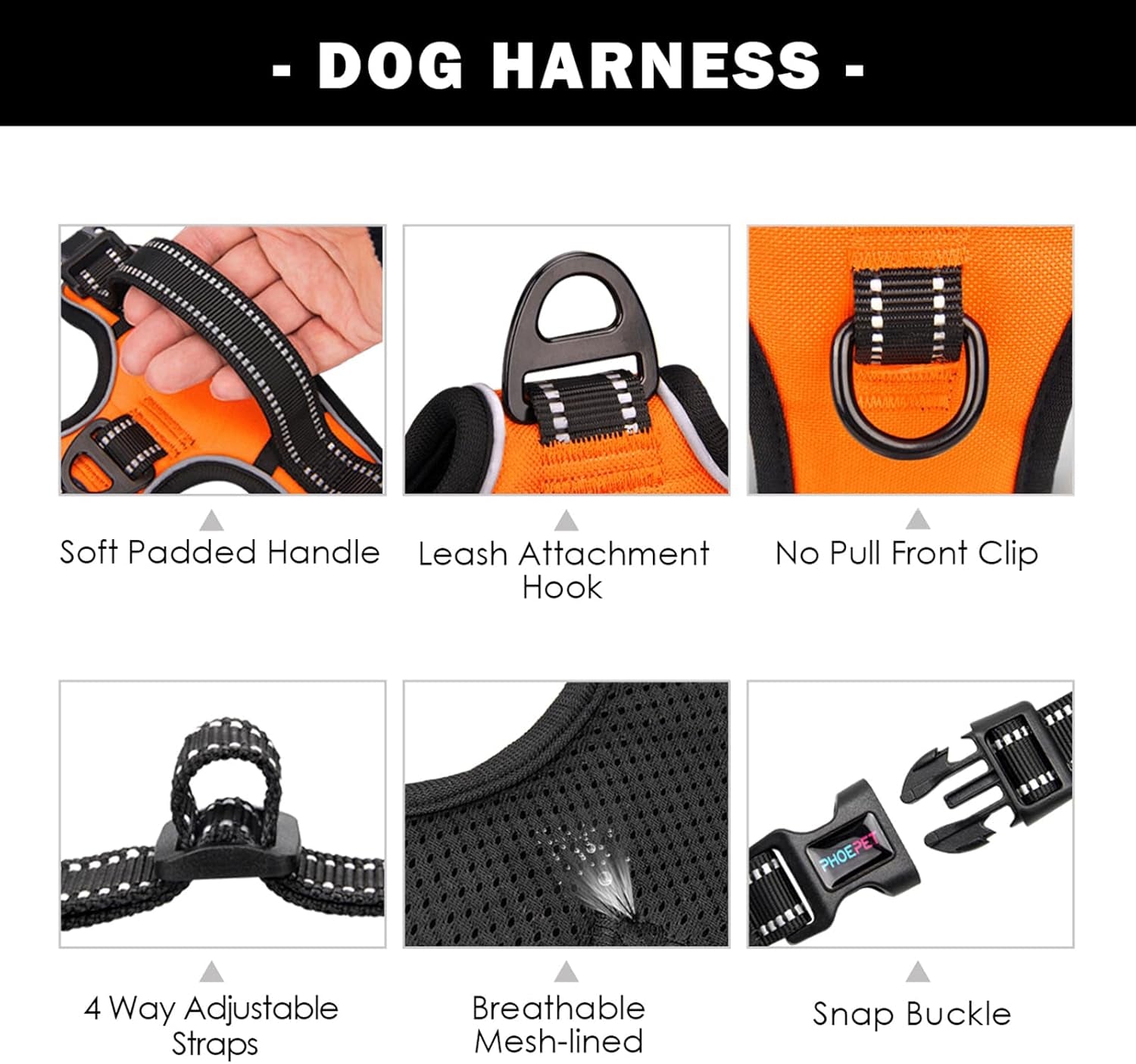 No-Pull Dog Harness – Medium, Orange