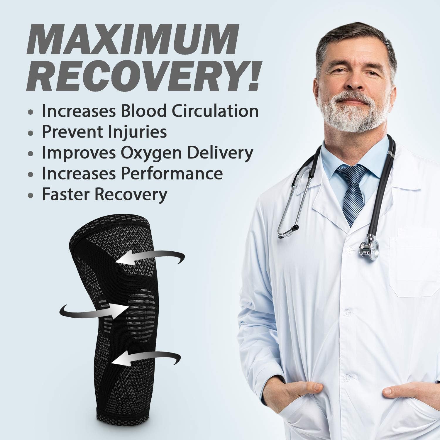 Knee Compression Sleeve Support Brace (Black L)