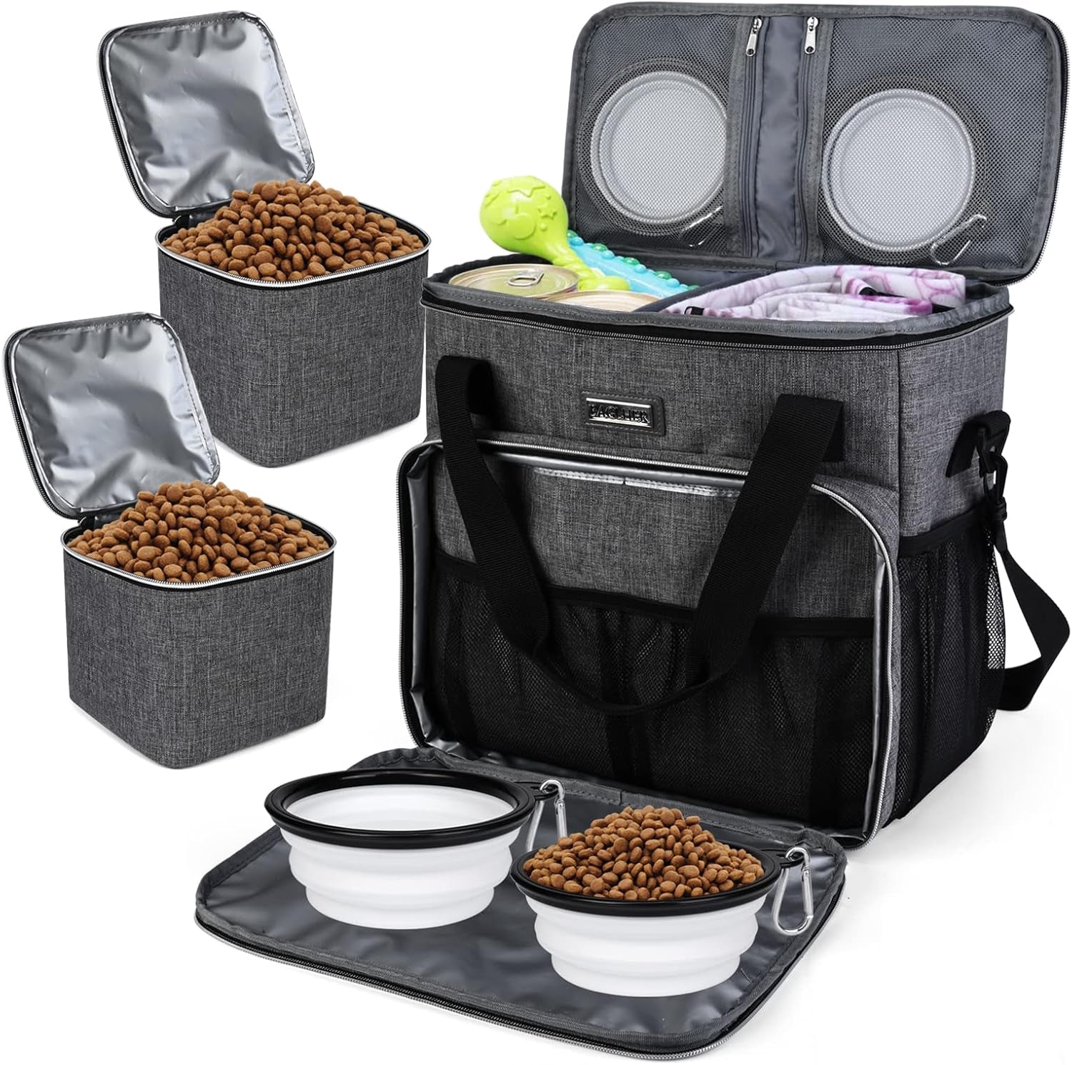 Dog Travel Bag with Bowls & Containers