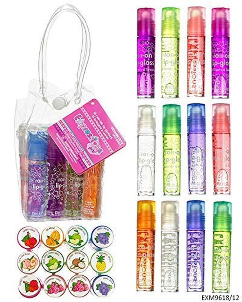 12Pc Roll-On Lip Gloss Set with Carrying Case