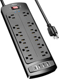 12-Outlet Surge Protector – 4 USB Ports, 6Ft