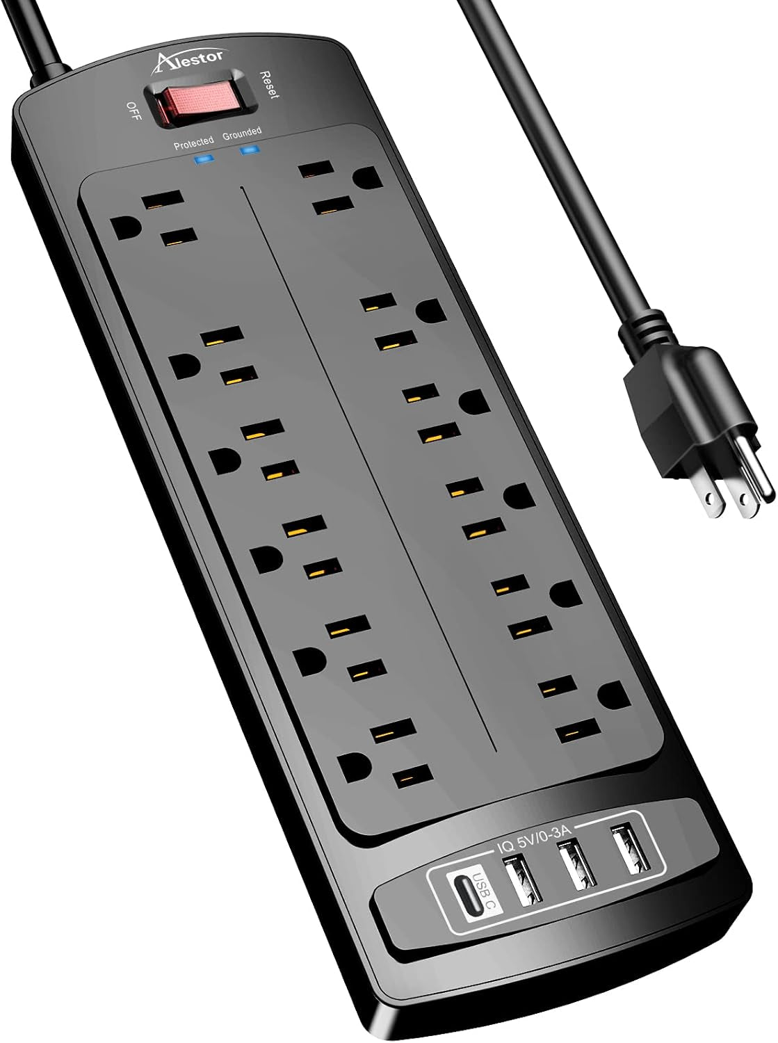 12-Outlet Surge Protector – 4 USB Ports, 6Ft