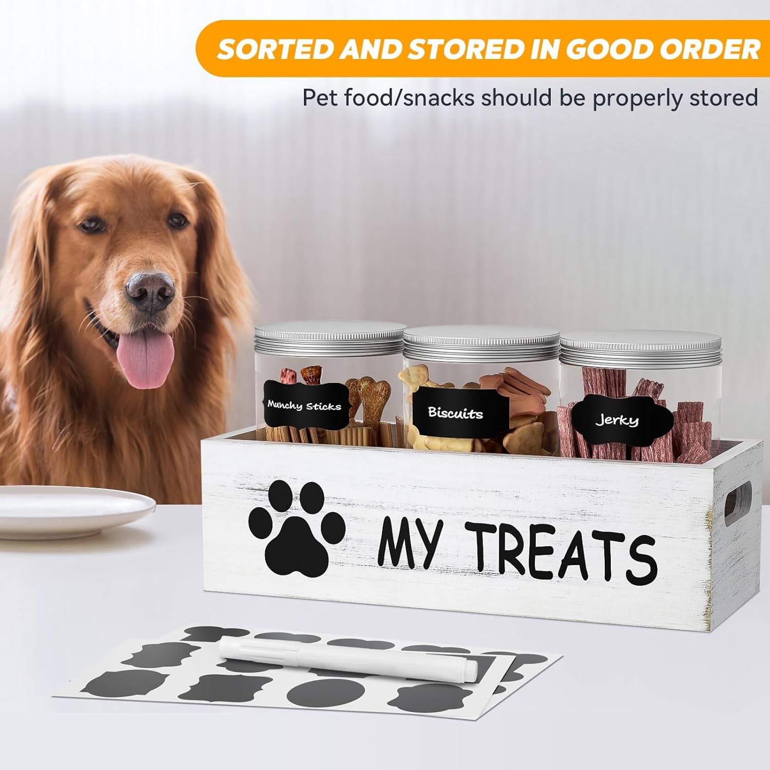 Dog Treat Storage with 3 Airtight Jars