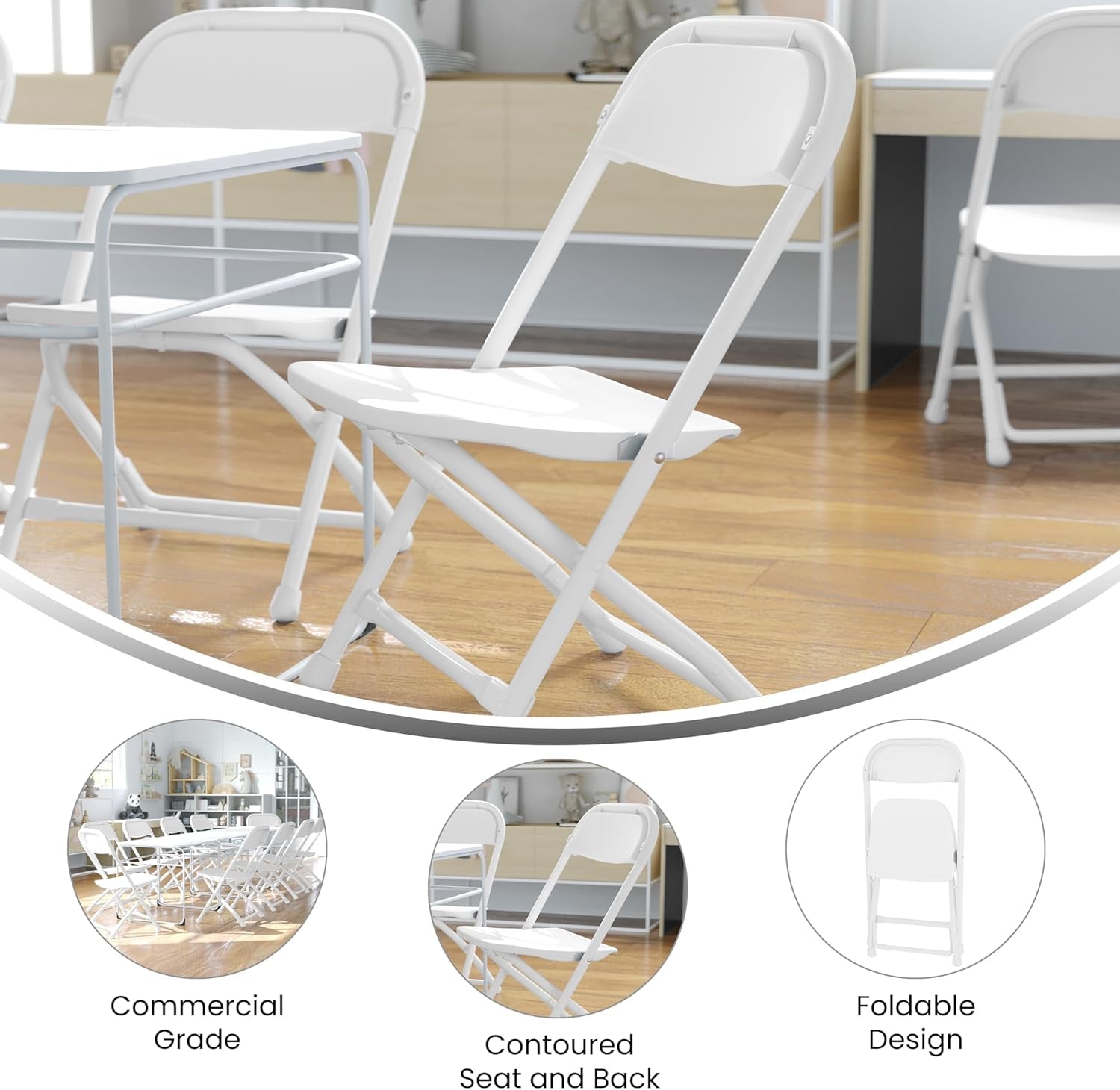 2-Pack Kids Folding Chairs White Plastic