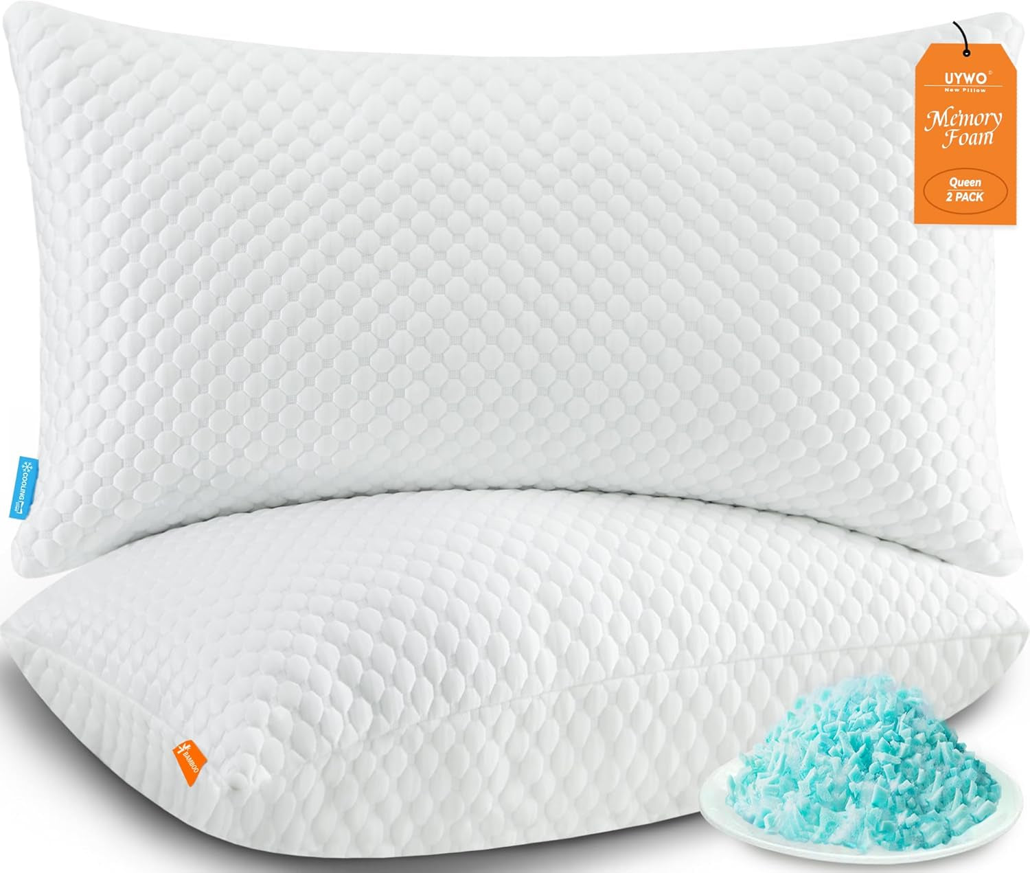 Cooling Memory Foam Pillows Queen Set of 2