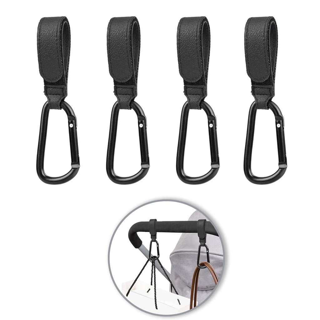 4 Pack Stroller Hooks for Bags, Baby Stroller Clips and Hooks Carry 33Lbs per Stroller Hook, Adjustable Stroller Carabiner Clip for Uppababy, DOONA, Baby Jogger, Britax, Chicco