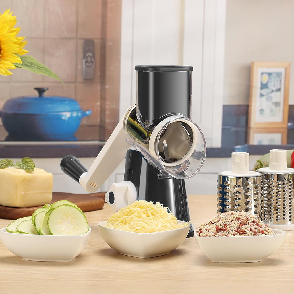 Rotary Hand Crank Cheese Grater with 3 Blades