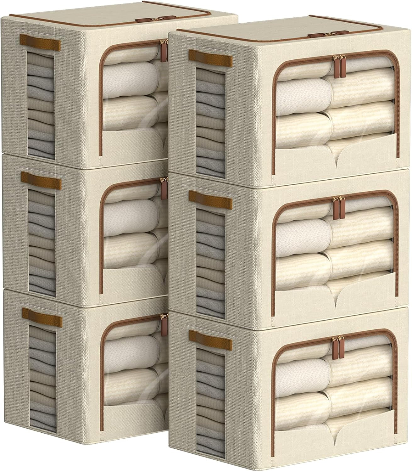 6 Pack Foldable Clothes Storage Bins Beige