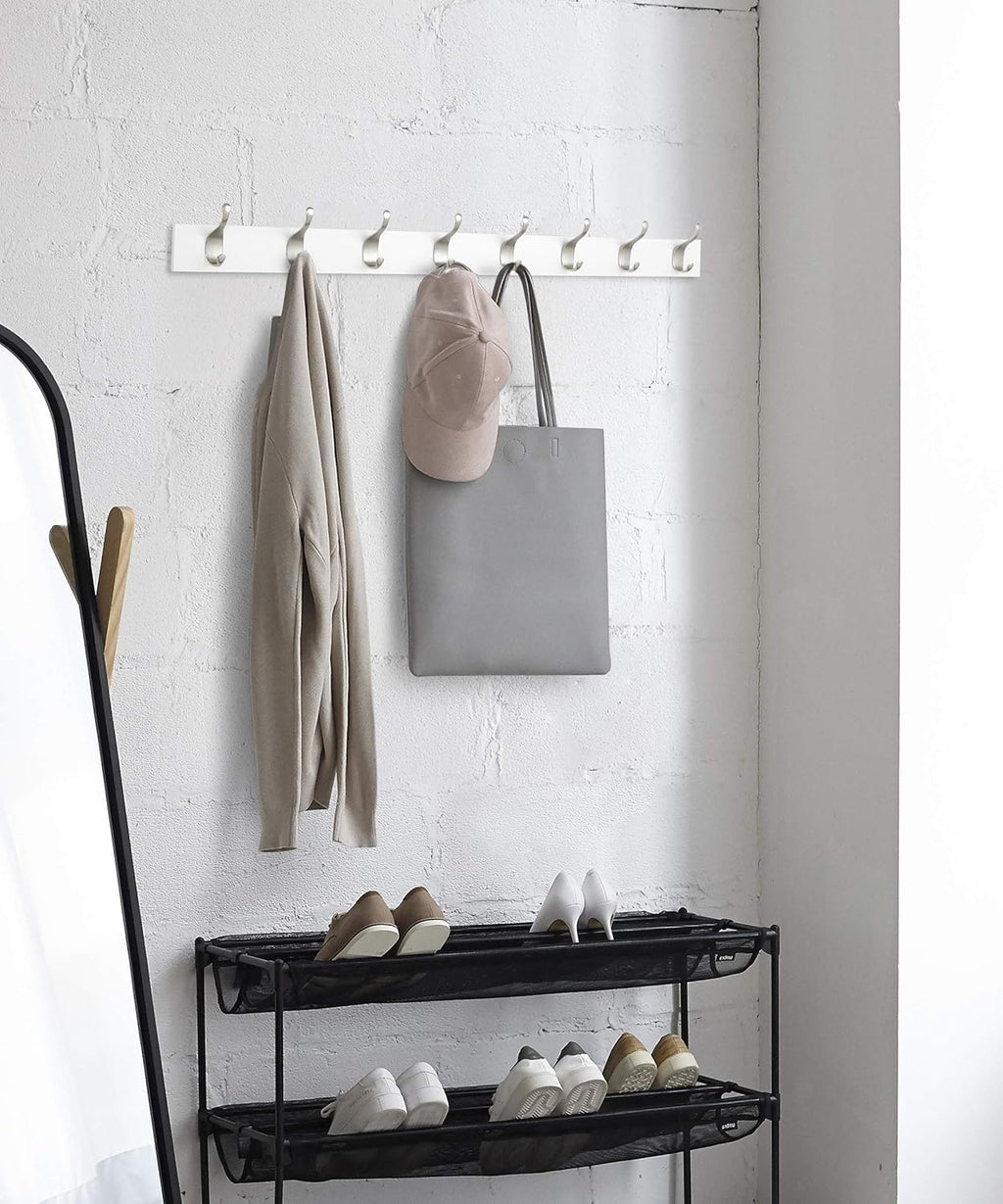 8-Hook Wall-Mounted Coat Rack – White