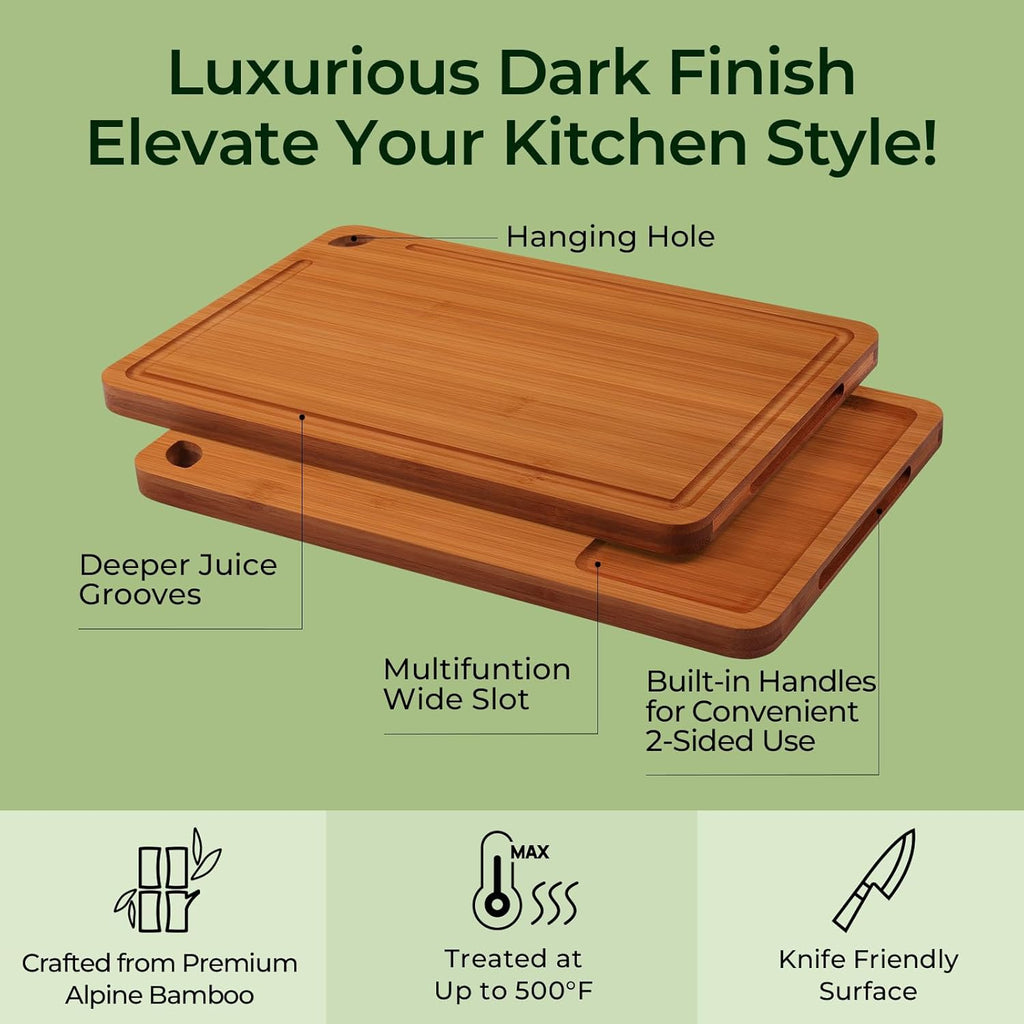 Bamboo Cutting Board with Juice Groove & Handles